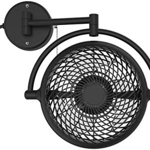 VIVI 8 in. Wall Mount Swivel Fan - Black | Adjustable Folding Arm | Ideal for Home & Office | Quiet & Efficient Cooling