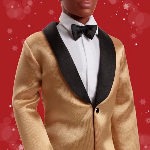 Barbie Signature 2025 Holiday Dark Brown Hair Ken Collectible Doll | Full Suit with Golden Jacket | Displayable Packagin