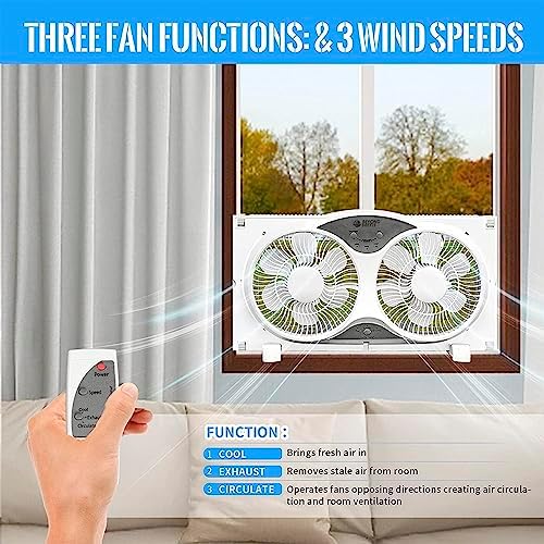 BEYOND BREEZE 9" Reversible Window Fan with Remote Control - Dual 3-Speed Modes for Bedroom & Kitchen - Adjustable 2|5"