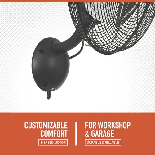 Ironton 14in. Oscillating Wall-Mount Garage Fan - High Airflow 2200 CFM - Perfect for Garages & Workshops - Space-Saving